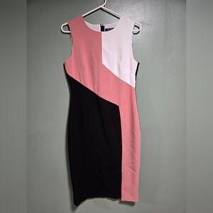 White House Black Market Pink and White Sheath Midi Dress